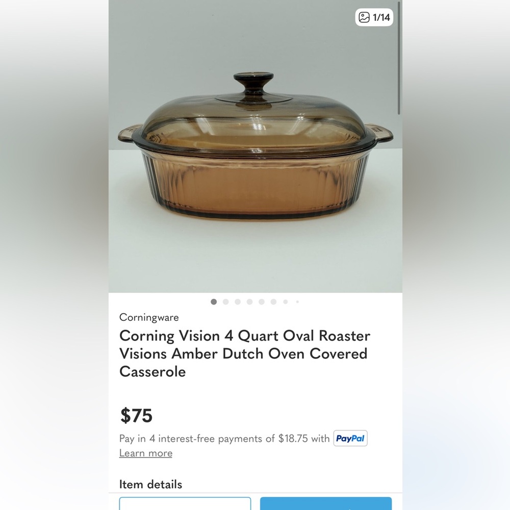 🍁HP! Vision 4 Quart Amber Dutch Oven Roaster w Lid. Corningware - Picture 11 of 12